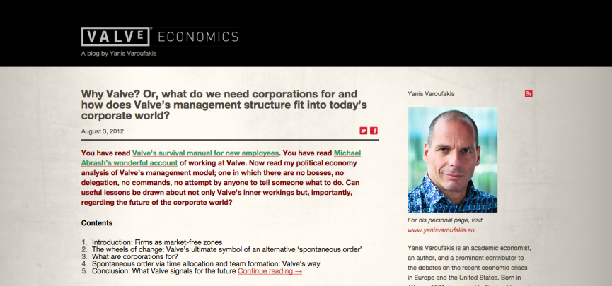 The official 'Valve Economics' blog run by Yanis Varoufakis